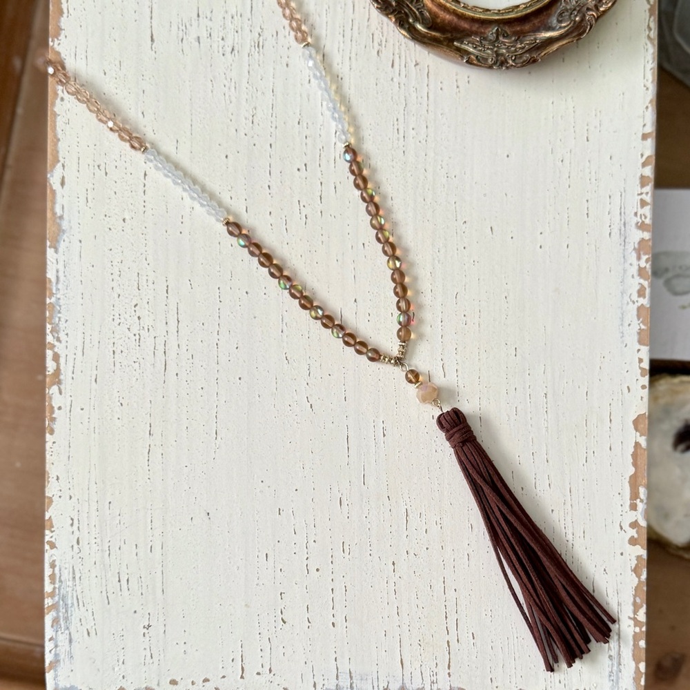 Anthropologie Beaded Leather Tassel Necklace 🏷️ - Picture 5 of 6